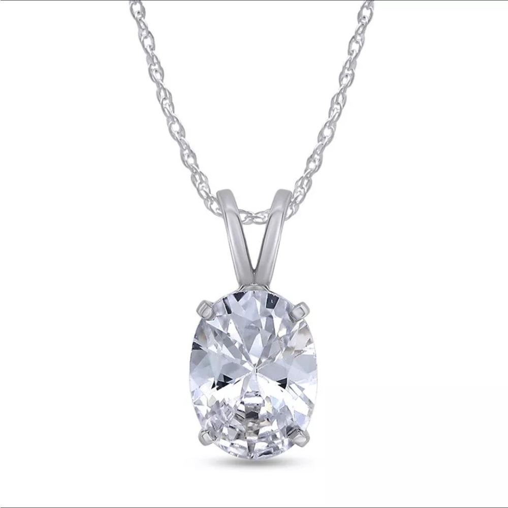 💋Silver 2.5C Oval Cit Cz Diamond Solitaire Pendant Necklace